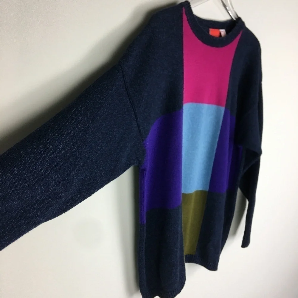 Vintage Chunky Abstract Color‎ Block Sweater L